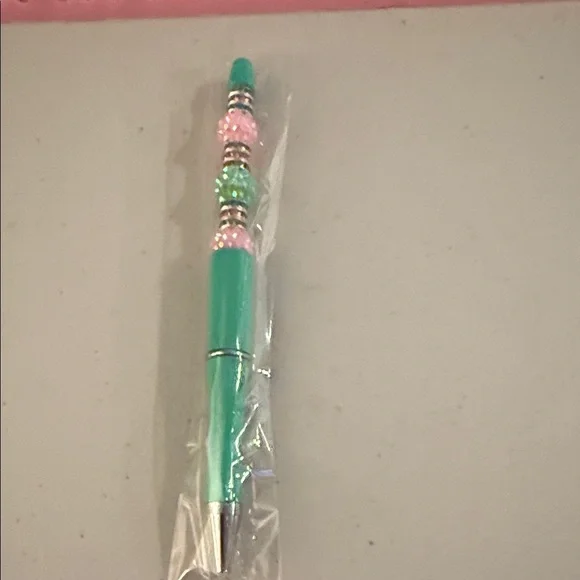 Bejeweled Beaded Pen - Green and Pink - Picture 1 of 3